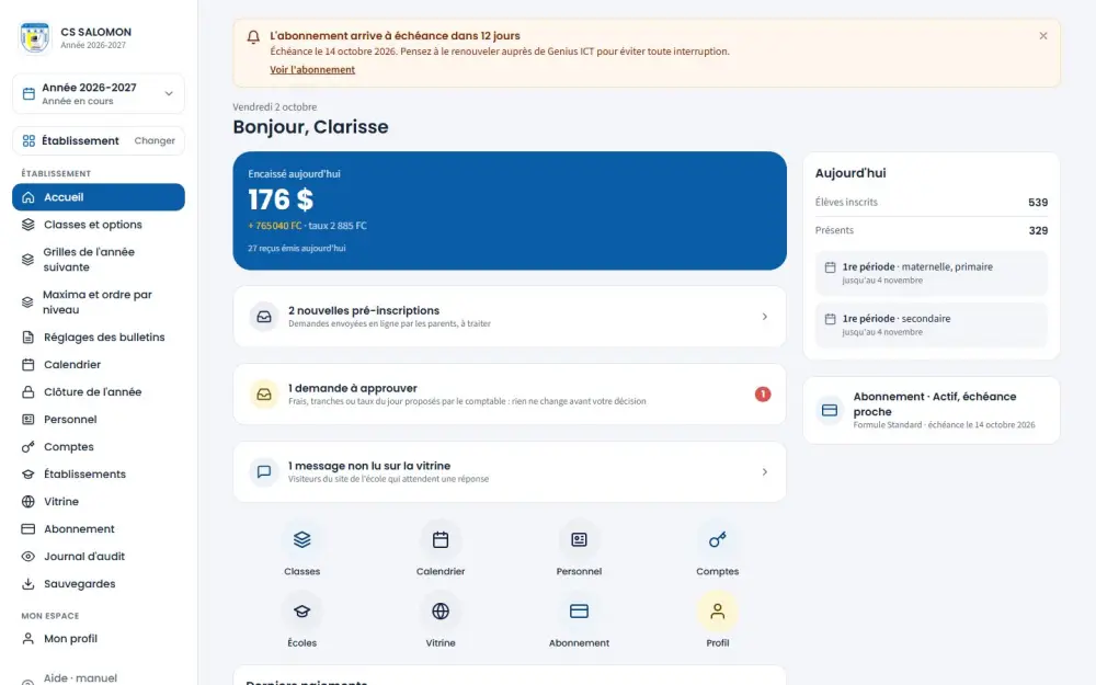 Home screen with the subscription due-date reminder