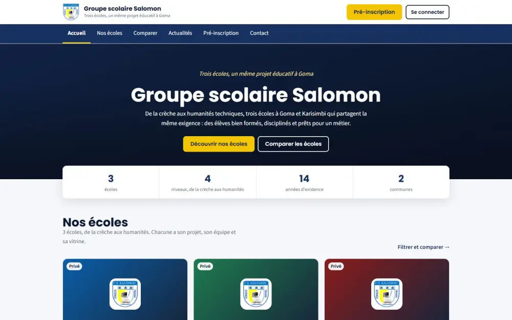 A school group's website: the group's schools and their comparison