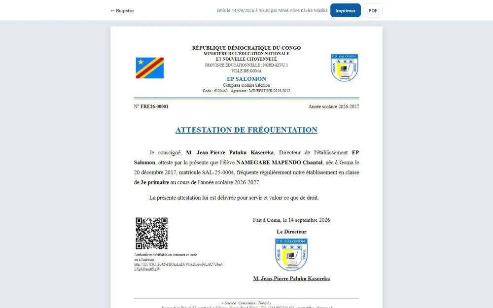 Numbered attestation of attendance with verification QR