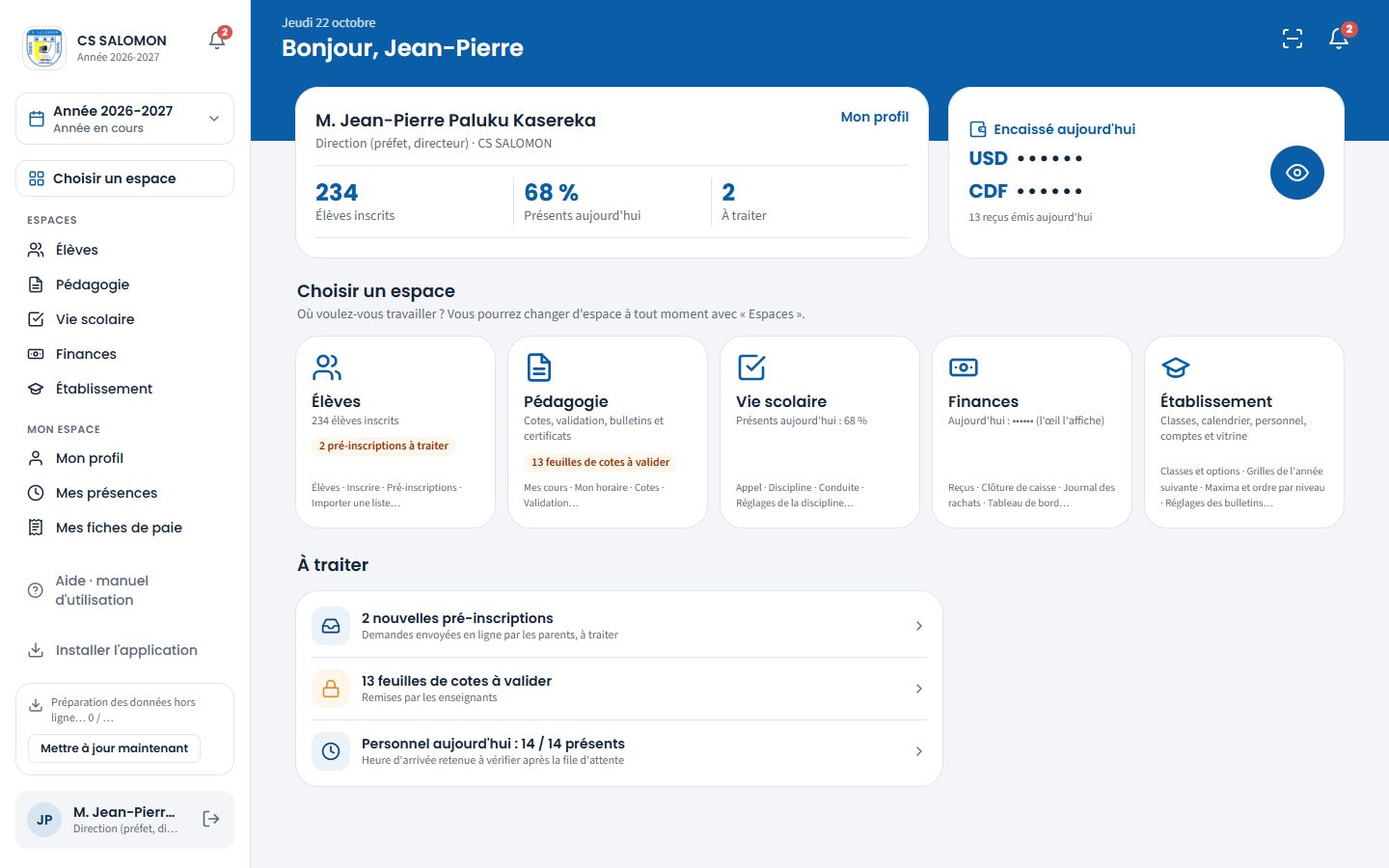 Page de choix de l'espace (ordinateur)