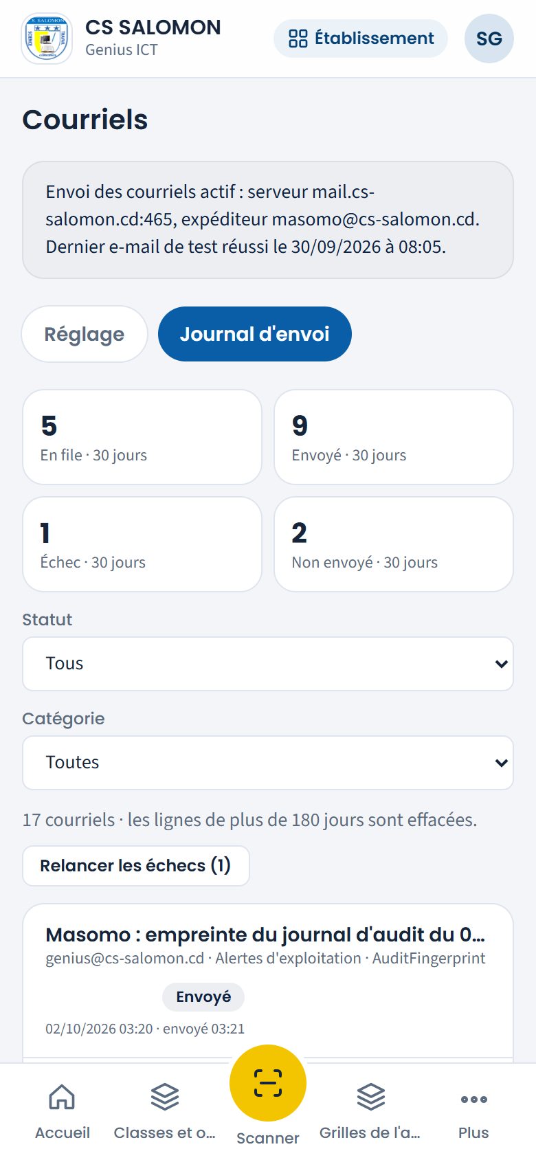 Journal d'envoi des courriels (téléphone)