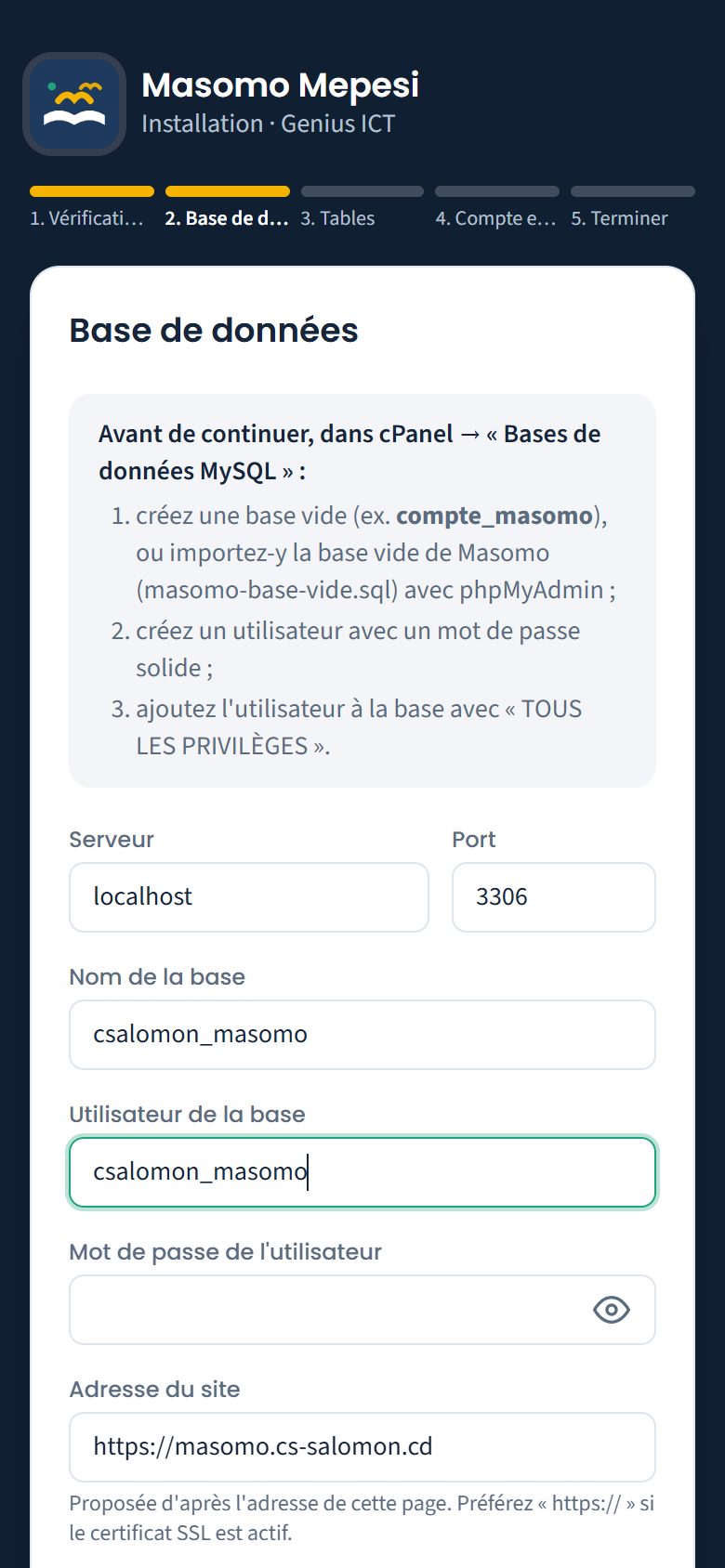 Base de données de l'installation (téléphone)