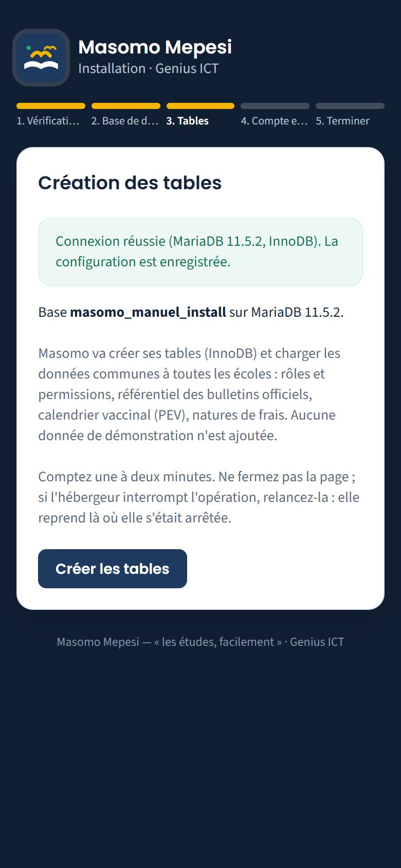Création des tables (téléphone)