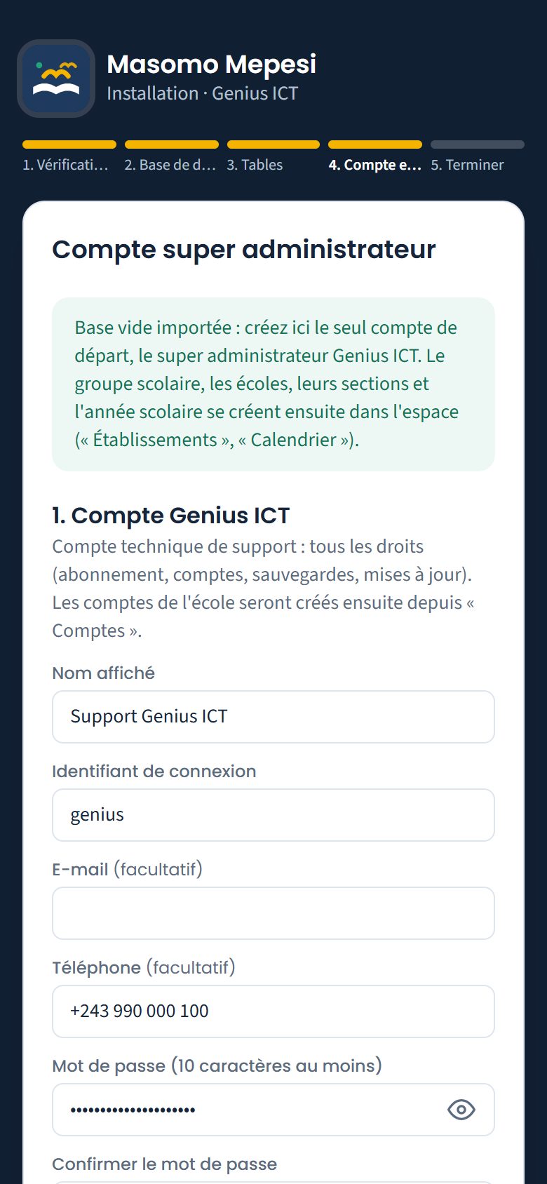 Compte super administrateur (téléphone)