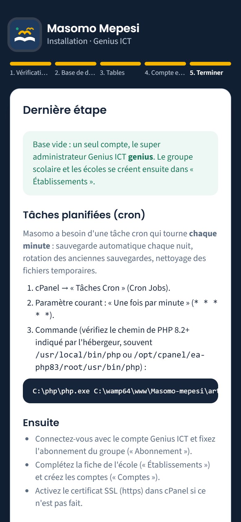 Dernière étape de l'installation (téléphone)
