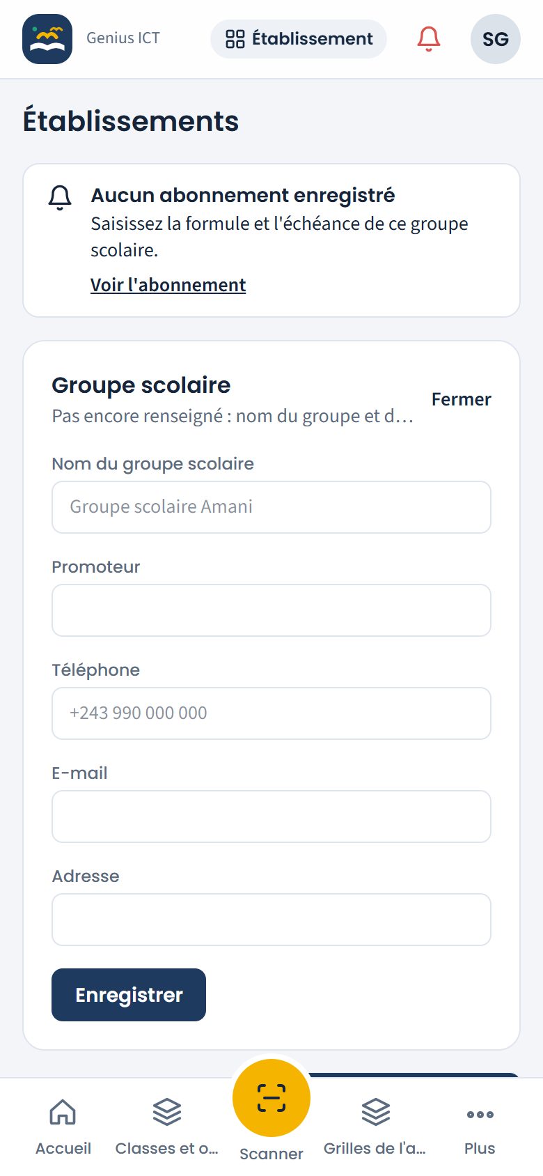 Établissements sur une installation neuve (téléphone)