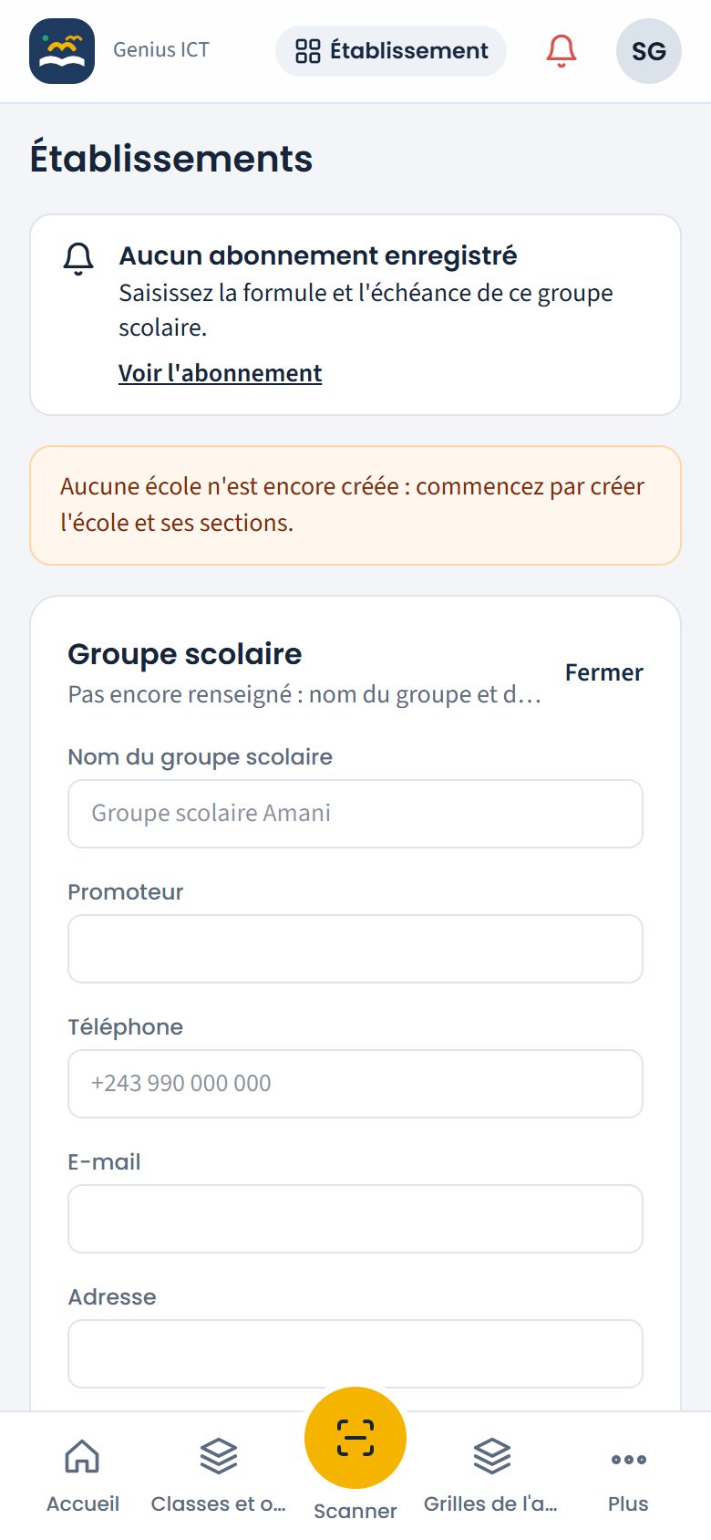 Écran Personnel sans école (téléphone)