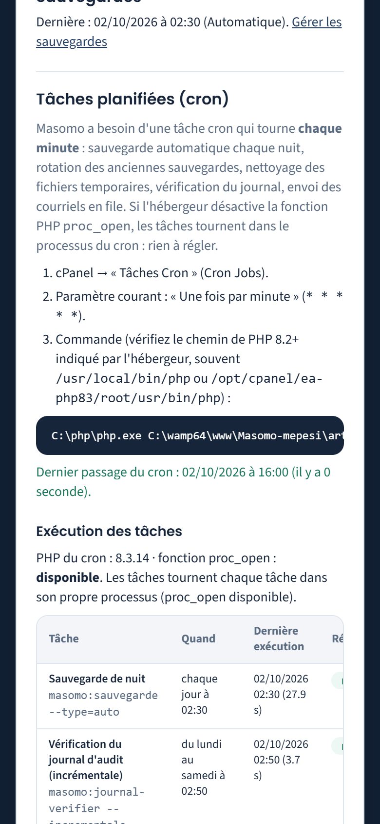 Tâche cron et dernier passage (téléphone)