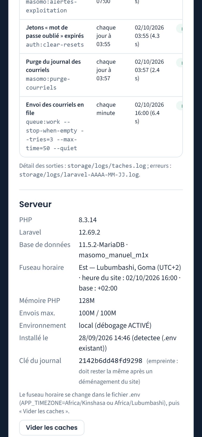 Informations du serveur (téléphone)