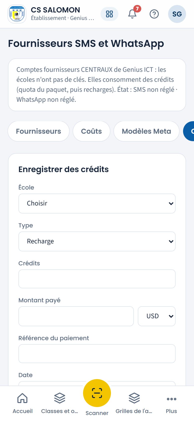 Enregistrer des crédits (téléphone)