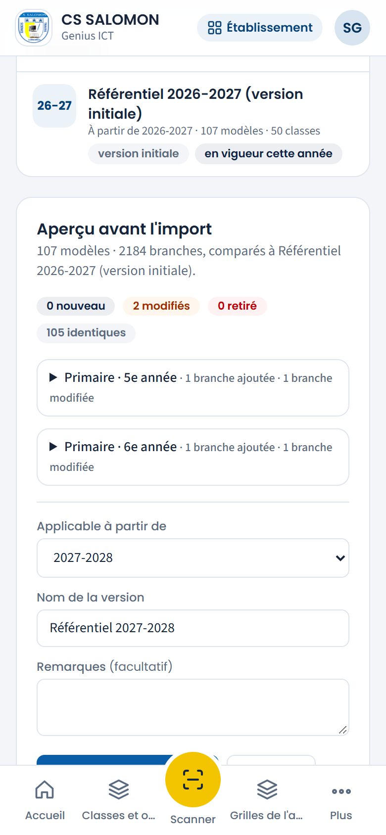 Aperçu avant l'import (téléphone)