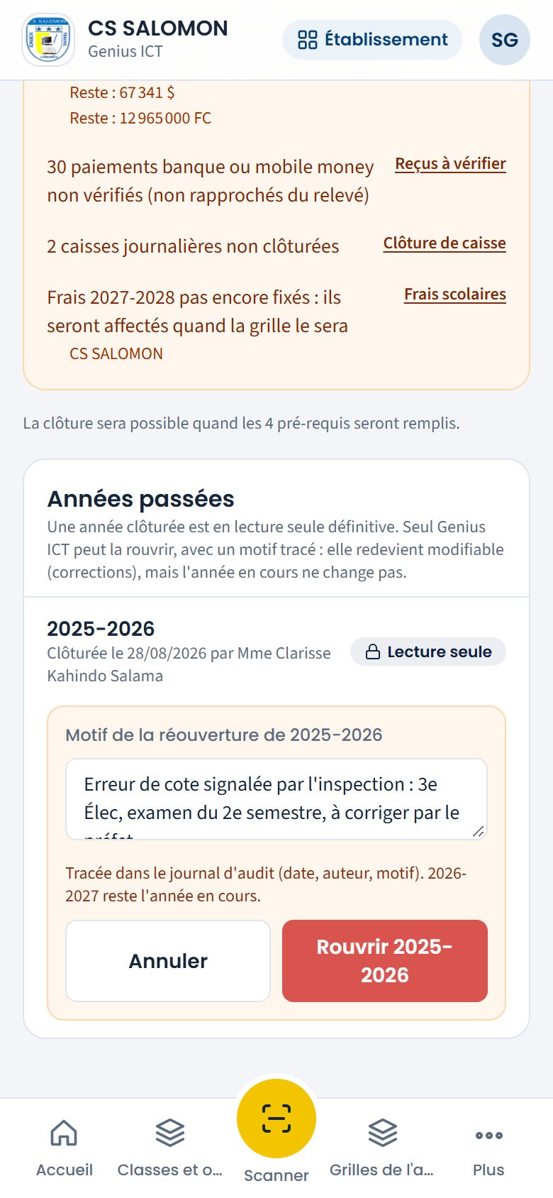 Motif de la réouverture (téléphone)