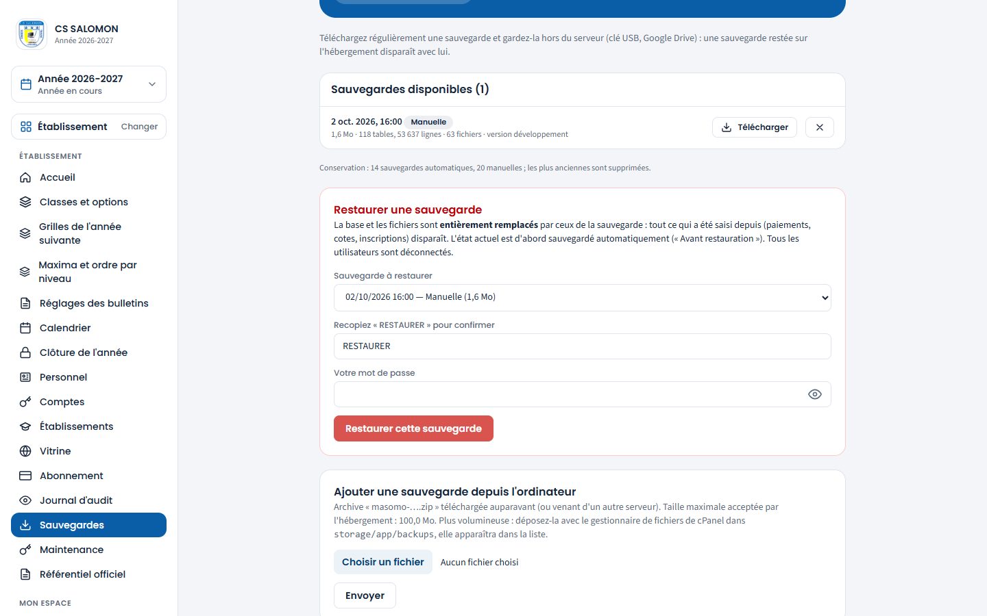 Restauration d'une sauvegarde (ordinateur)