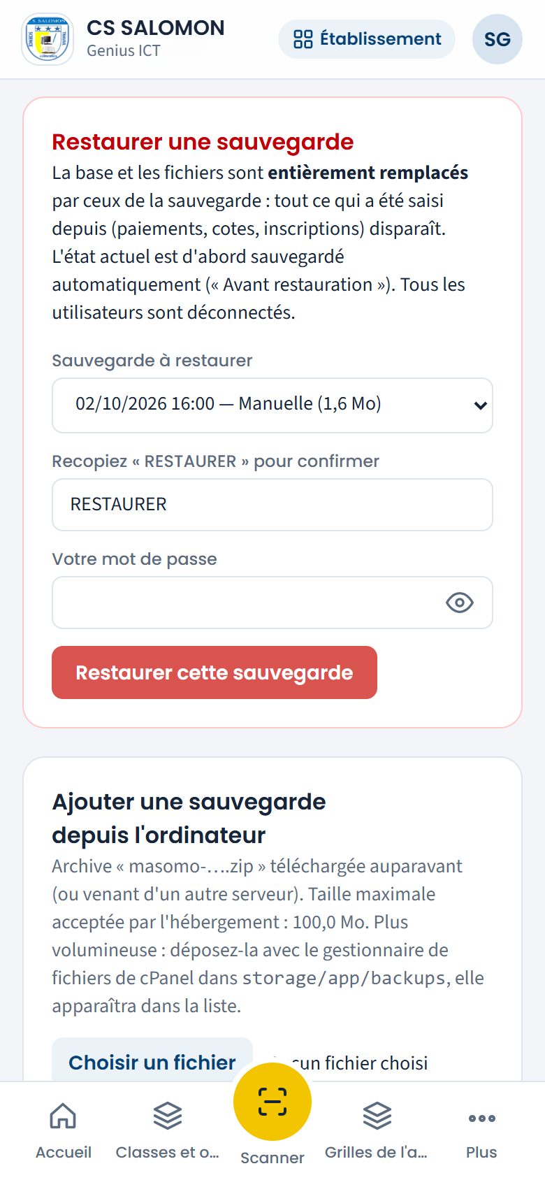 Restauration d'une sauvegarde (téléphone)