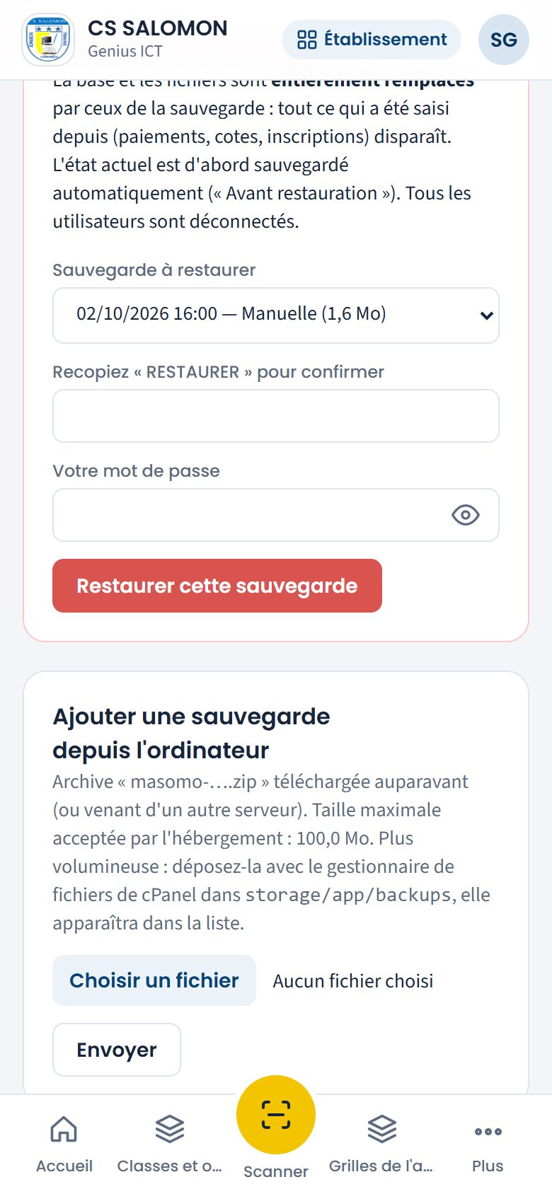 Ajouter une sauvegarde depuis l'ordinateur (téléphone)