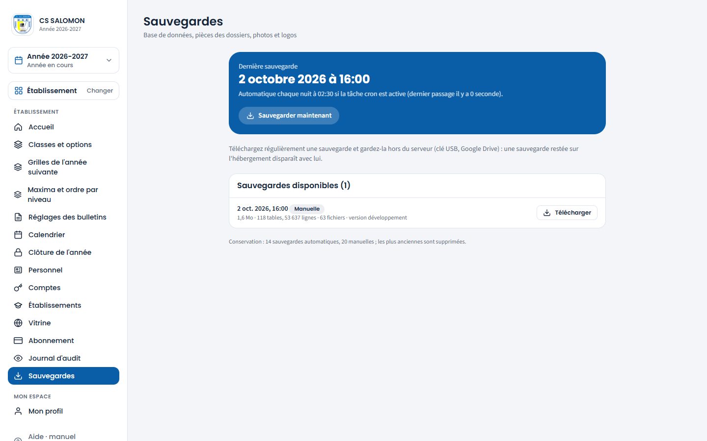 Sauvegardes vues par l'administration (ordinateur)