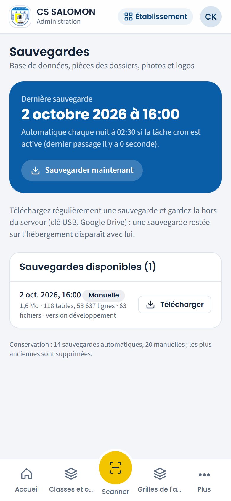 Sauvegardes vues par l'administration (téléphone)