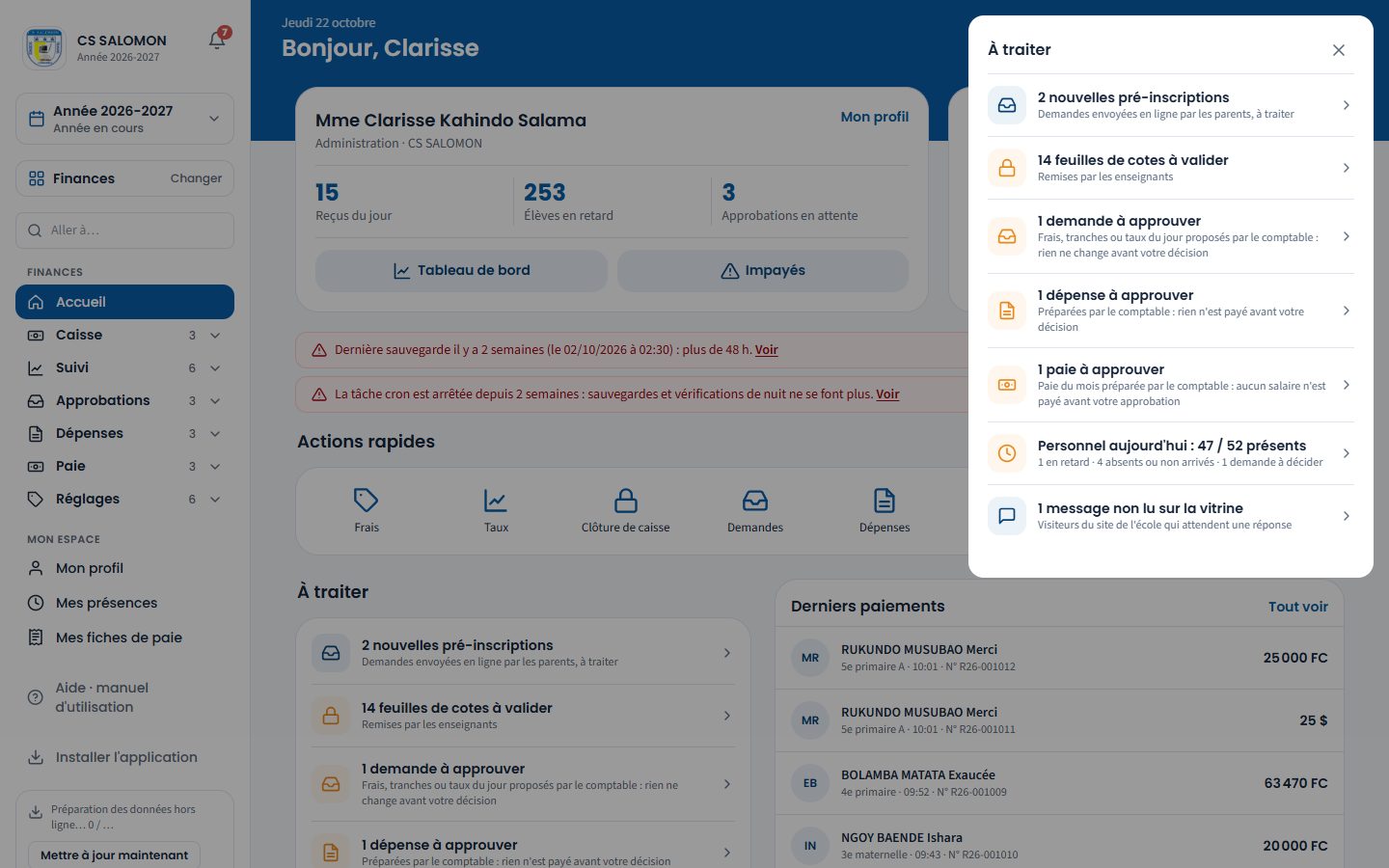 La feuille À traiter de l'administration (ordinateur)