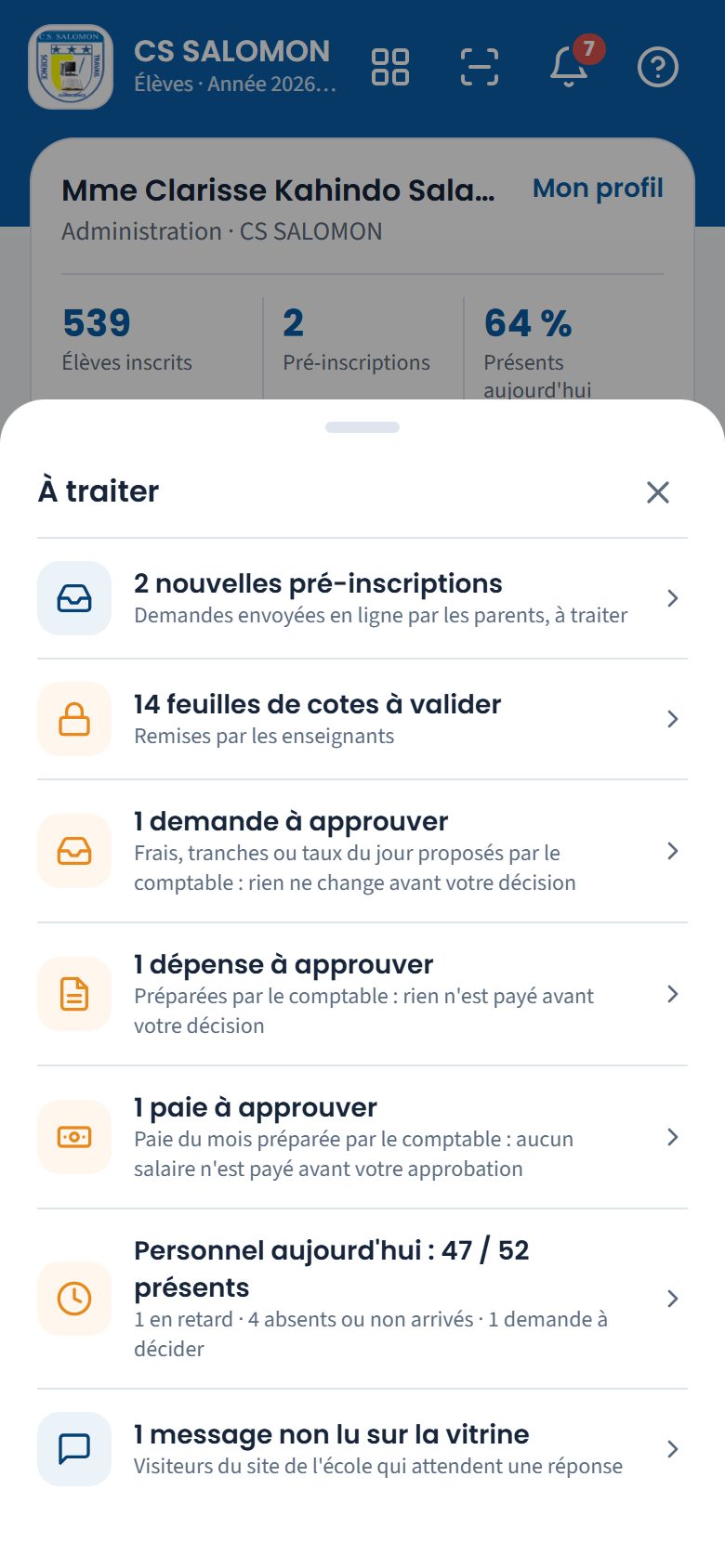 La feuille À traiter de l'administration (téléphone)