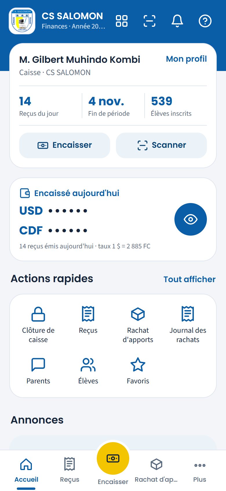 Accueil de la caisse (téléphone)