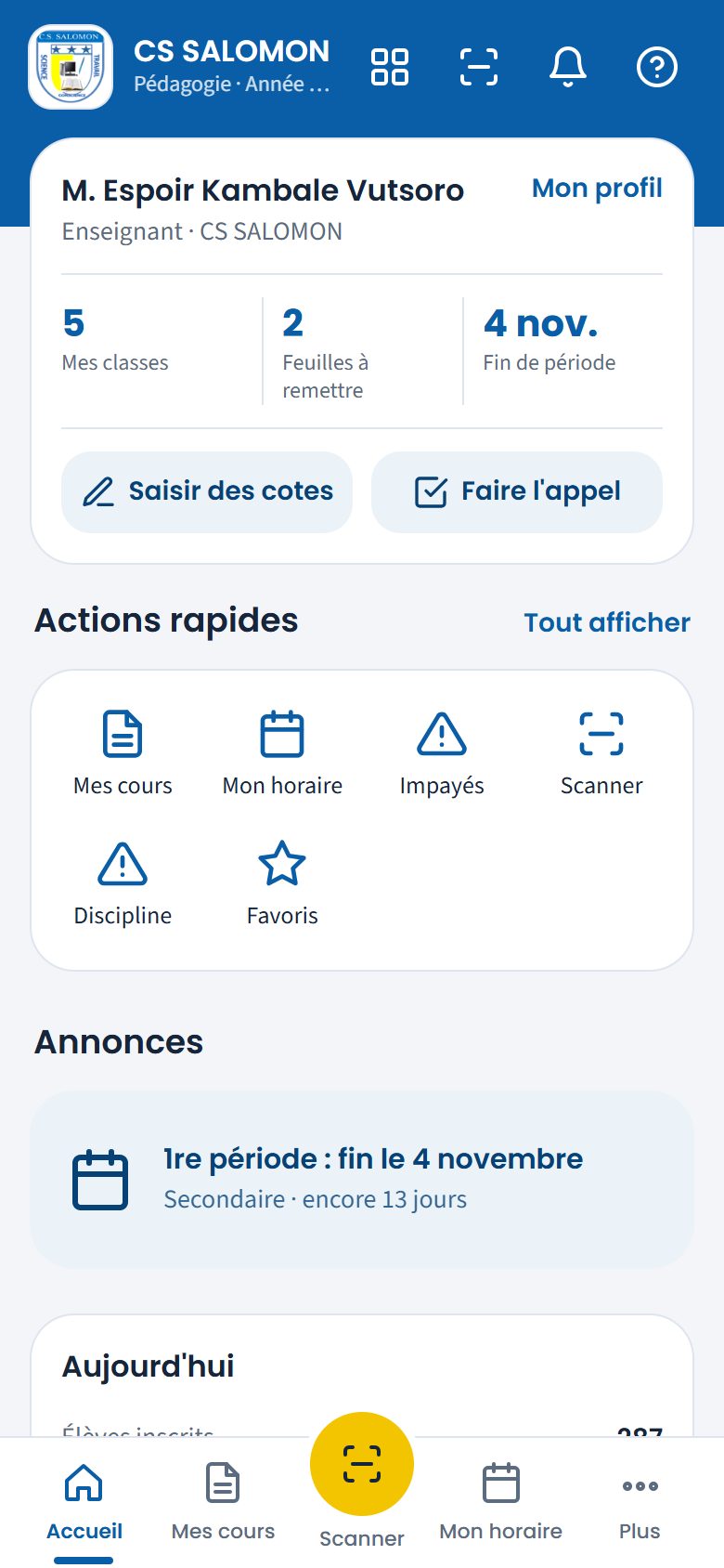 Accueil de l'enseignant (téléphone)