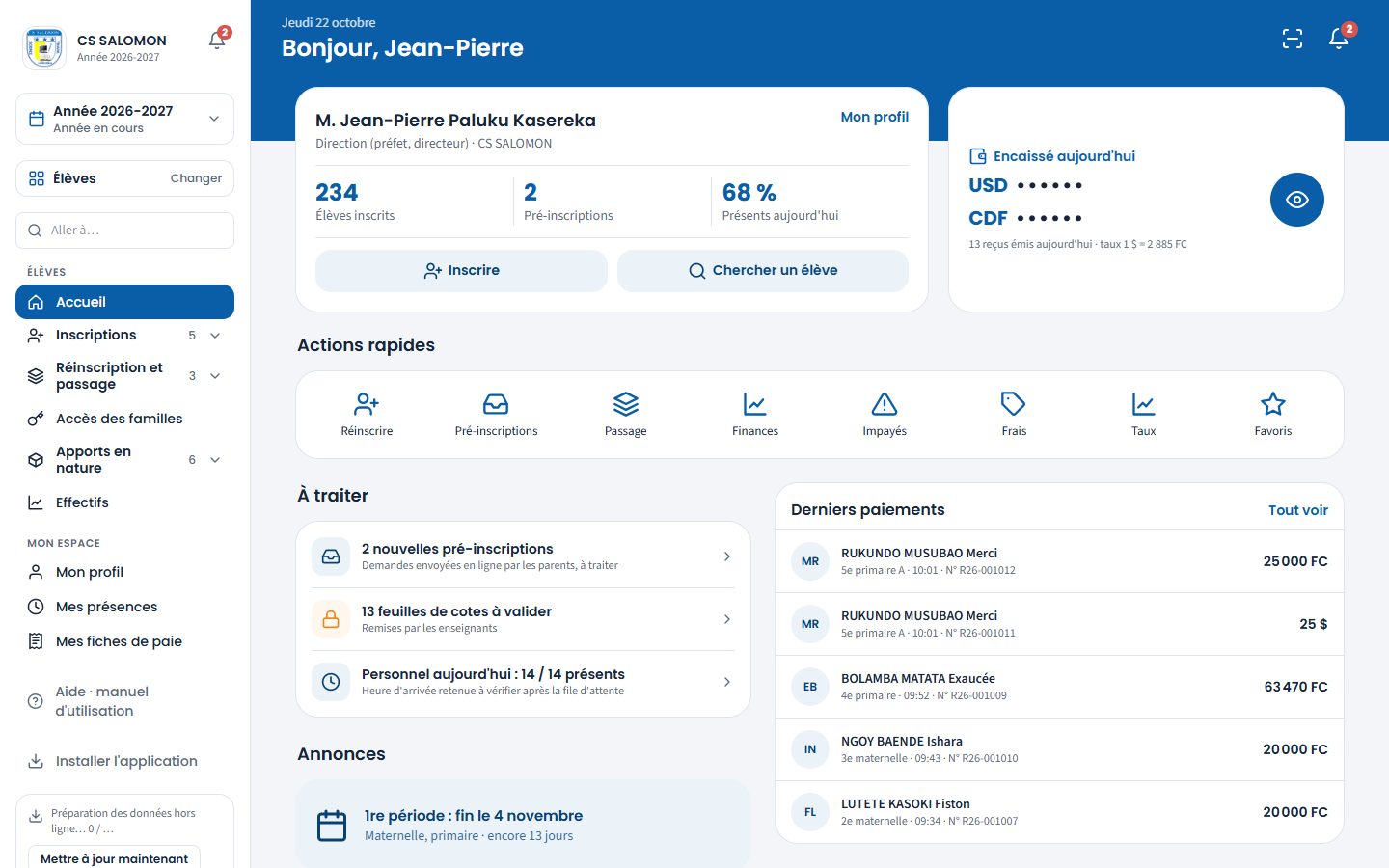 Accueil du directeur (ordinateur)