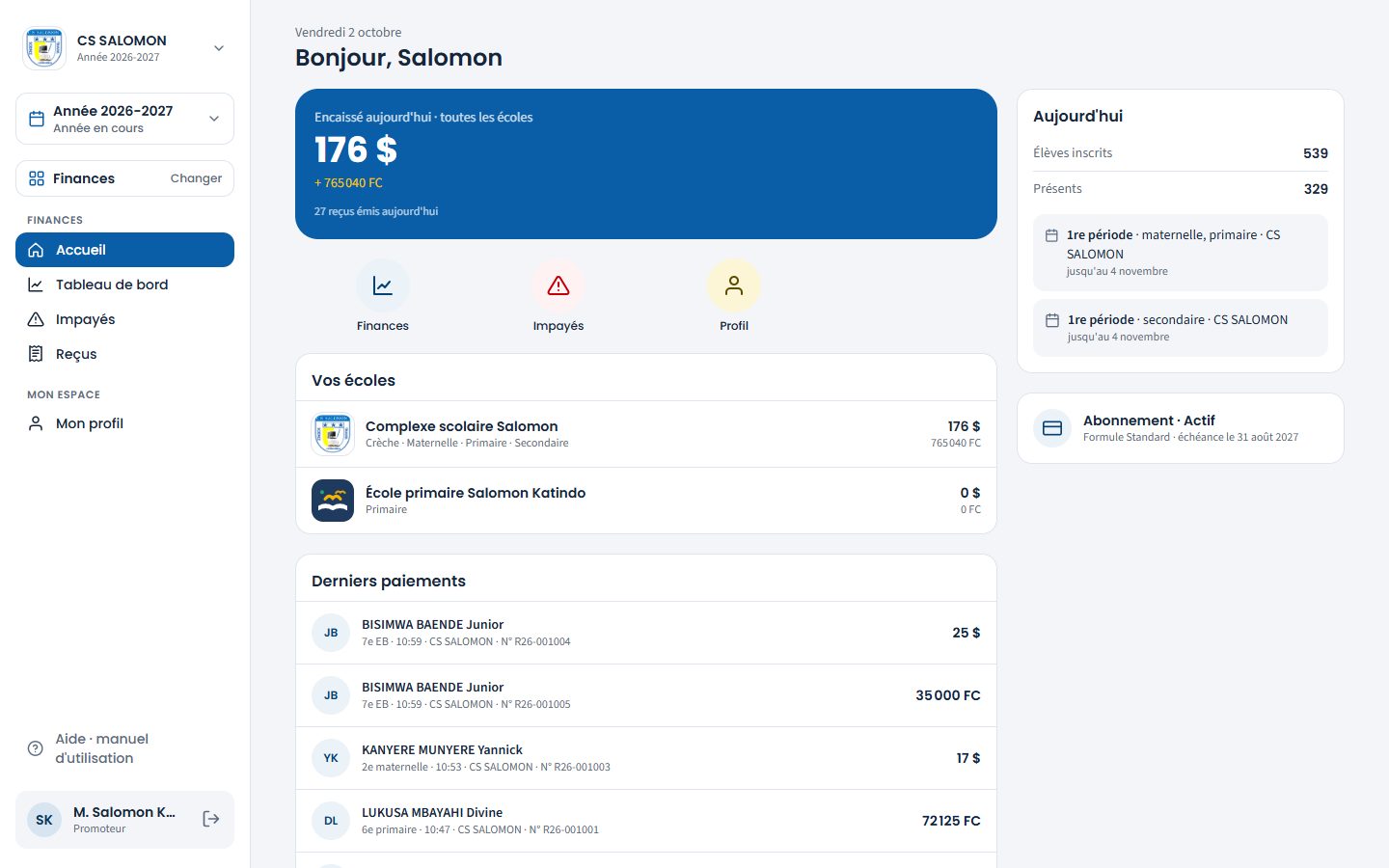 Accueil du promoteur, vue groupe (ordinateur)