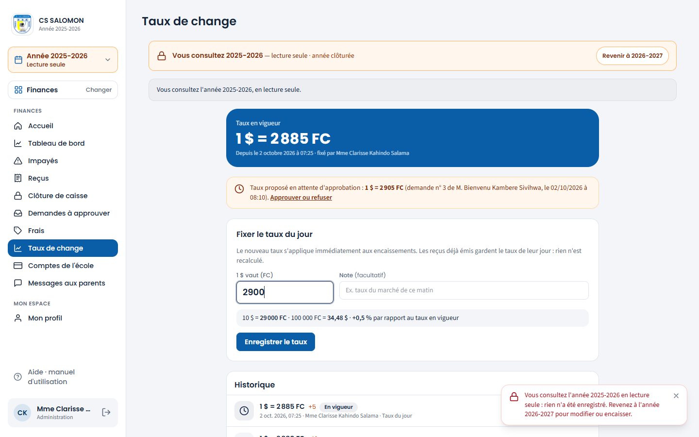 Enregistrement refusé sur une année passée (ordinateur)
