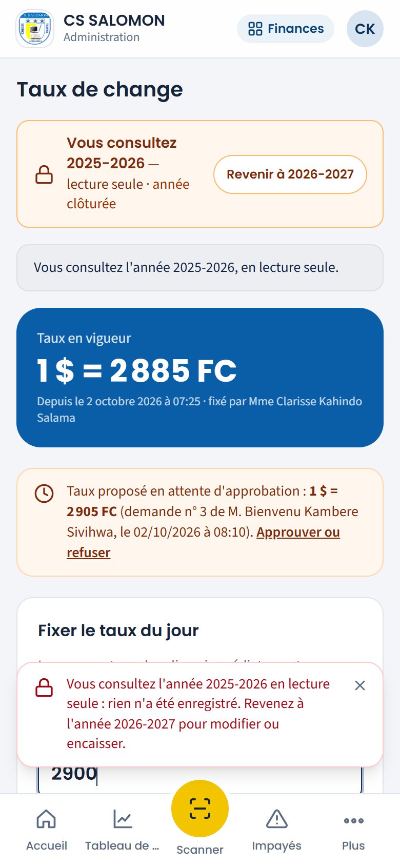Enregistrement refusé sur une année passée (téléphone)