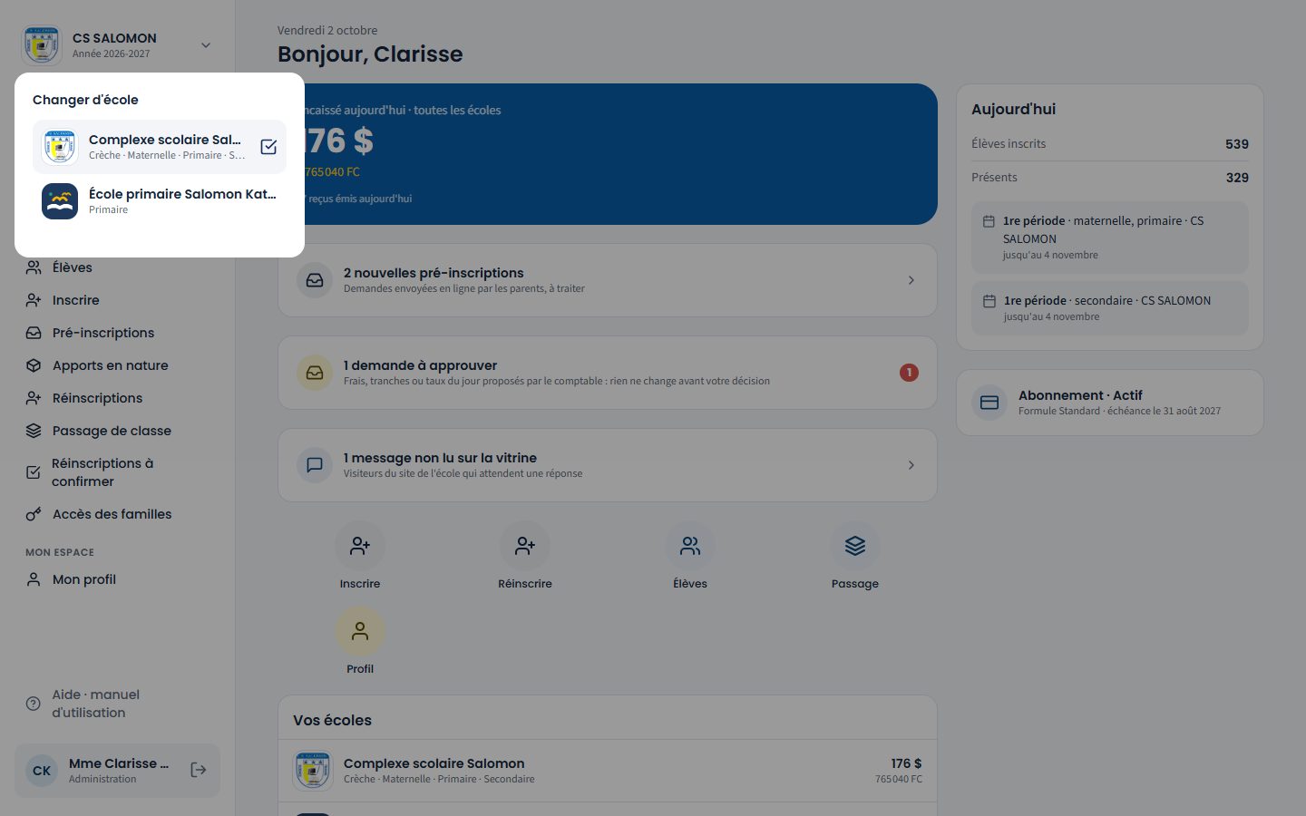 Liste Changer d'école (ordinateur)