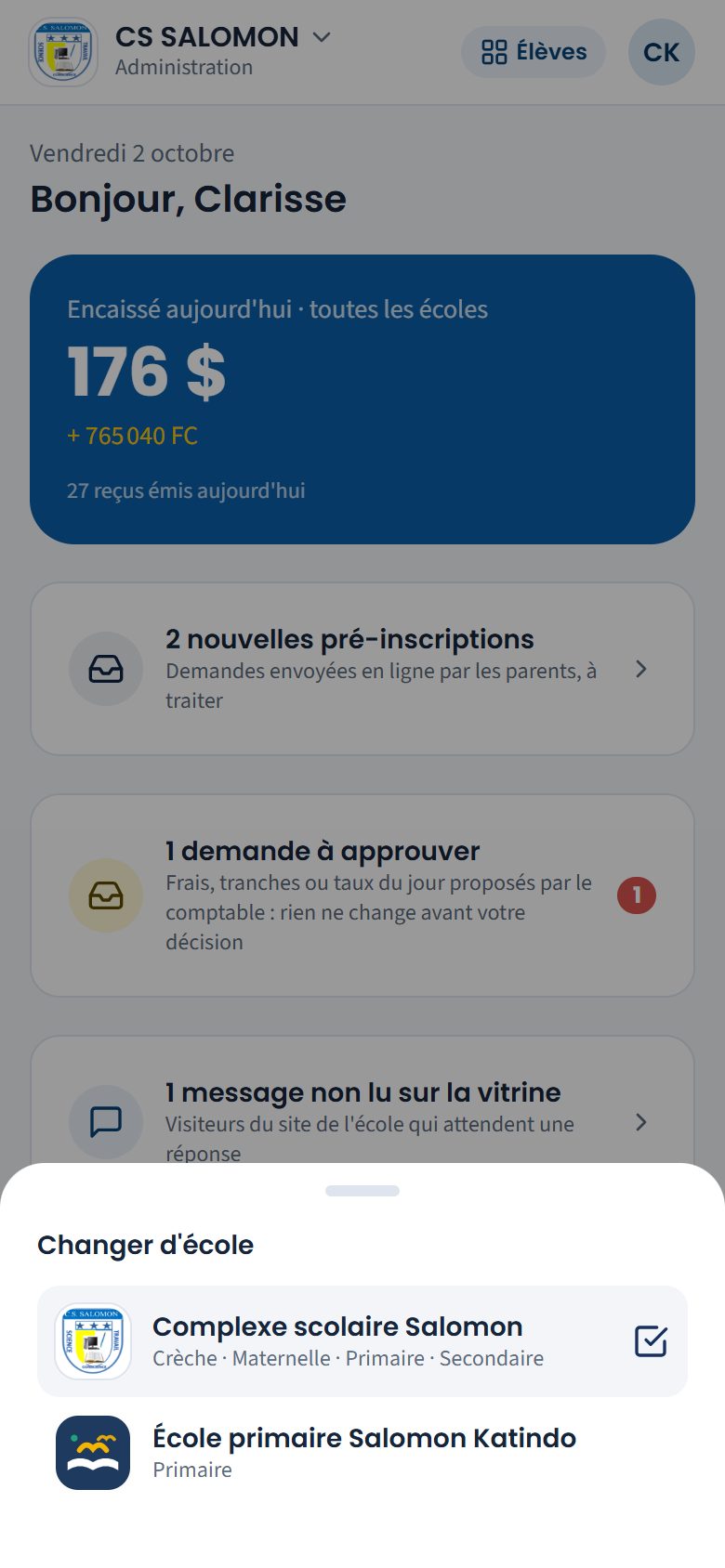 Liste Changer d'école (téléphone)
