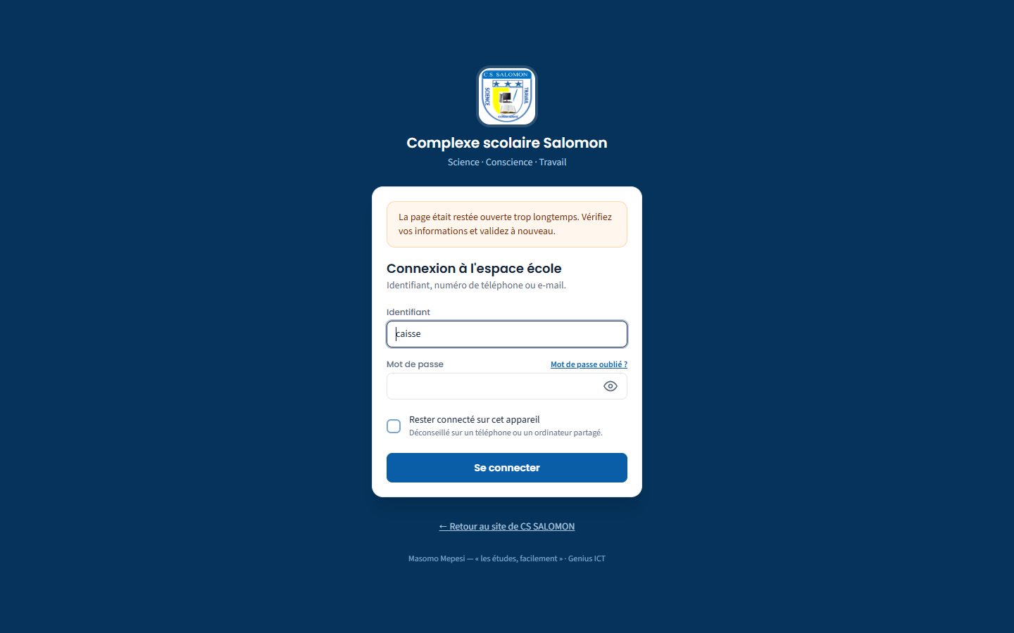 Page de connexion restée ouverte trop longtemps (ordinateur)
