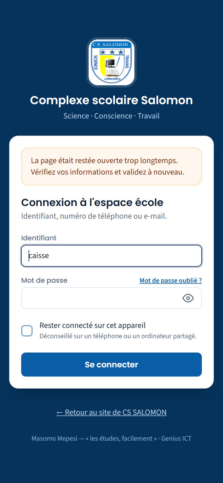Page de connexion restée ouverte trop longtemps (téléphone)