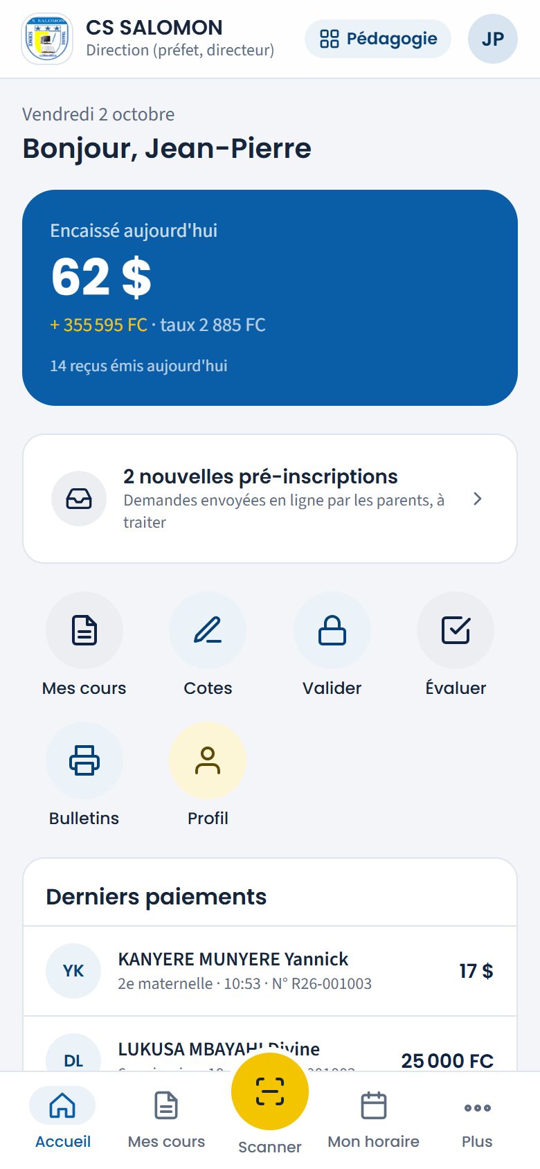 Accueil de l'espace Pédagogie (téléphone)