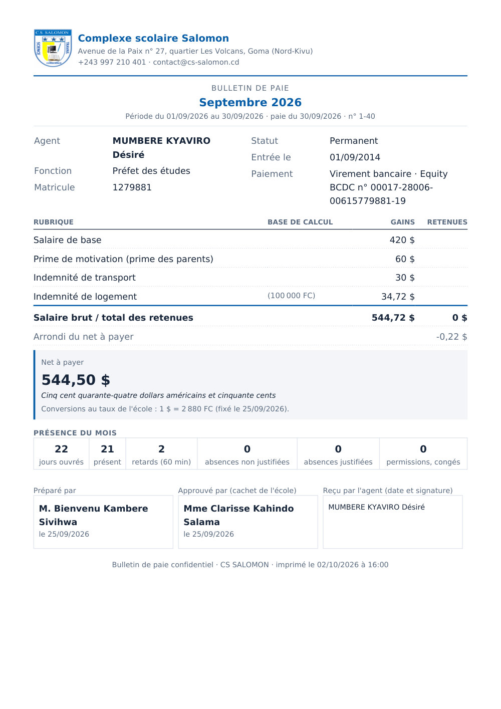 Bulletin de paie de septembre en PDF