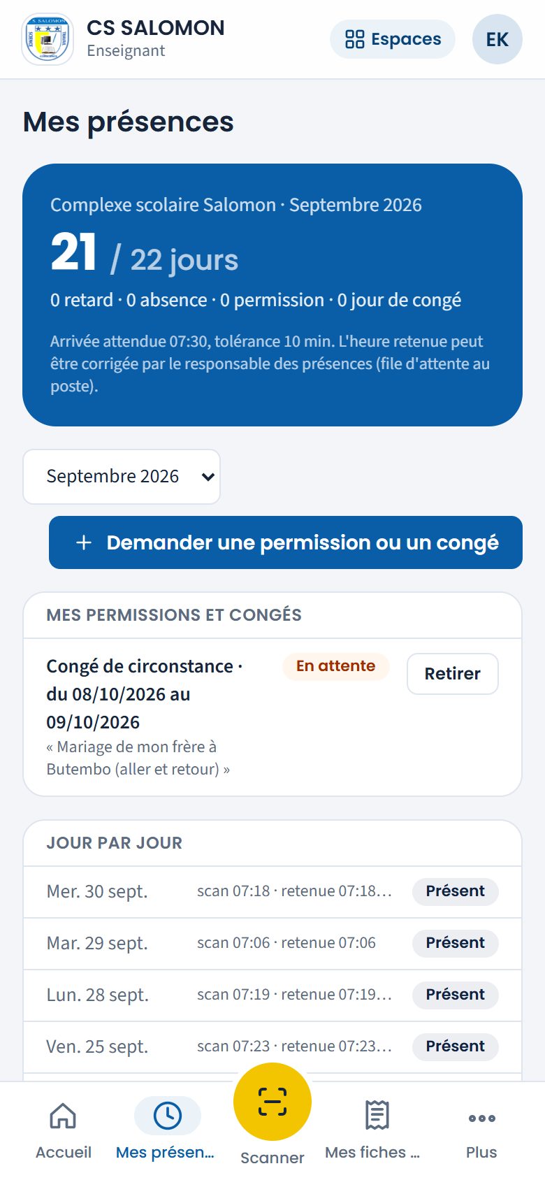Mes présences de M. Espoir KAMBALE en septembre (téléphone)