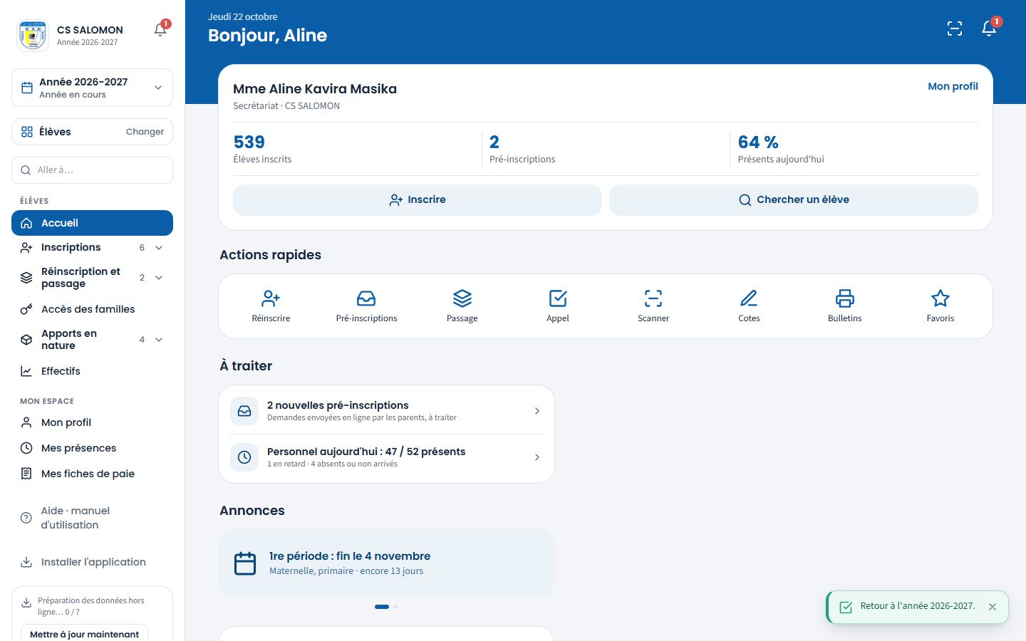 Notification en bas de l'écran (ordinateur)