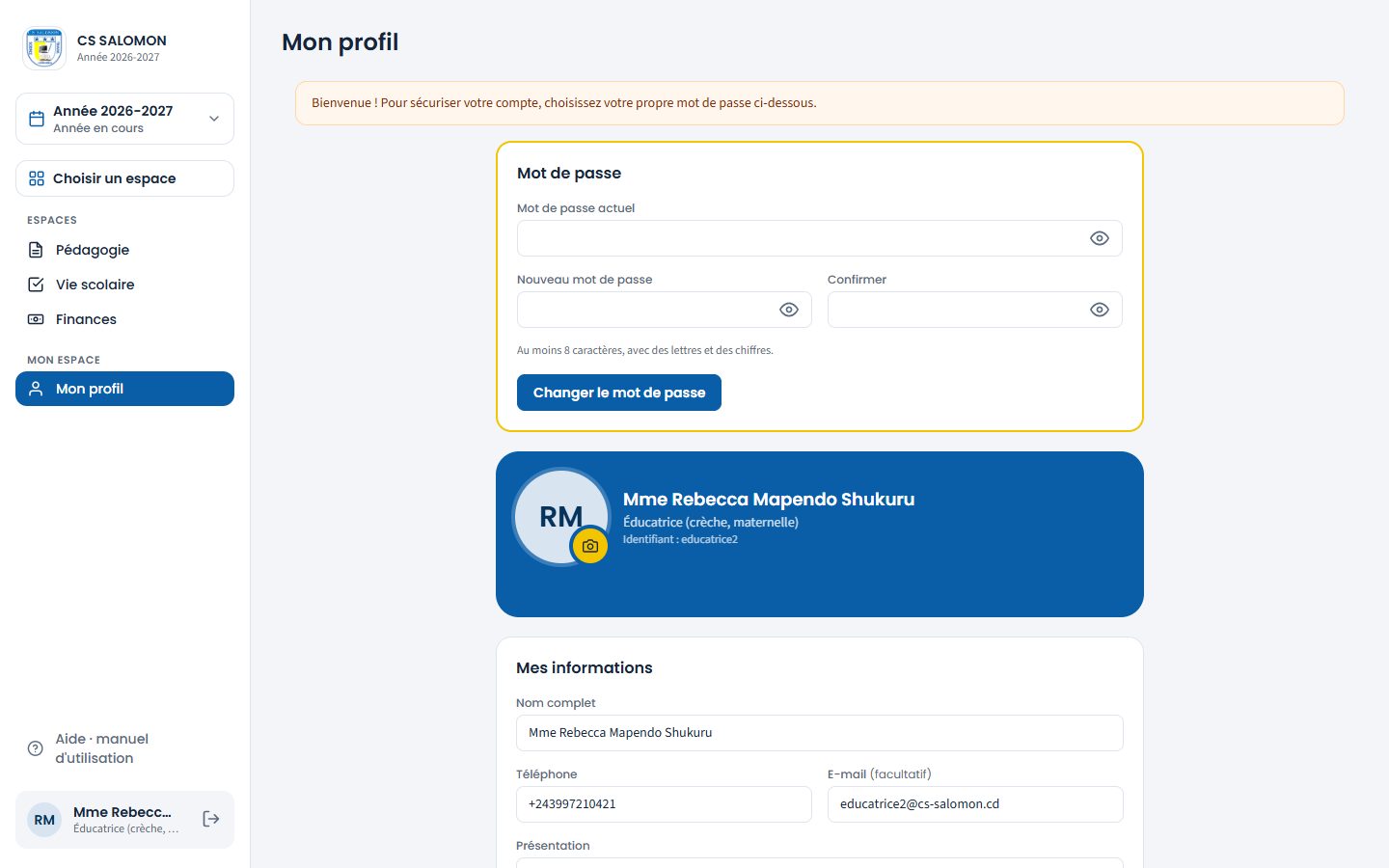 Première connexion : Mon profil s'ouvre (ordinateur)
