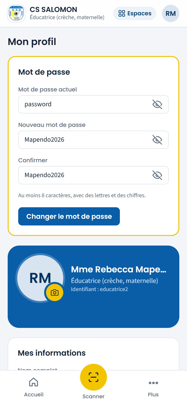Nouveau mot de passe tapé deux fois (téléphone)