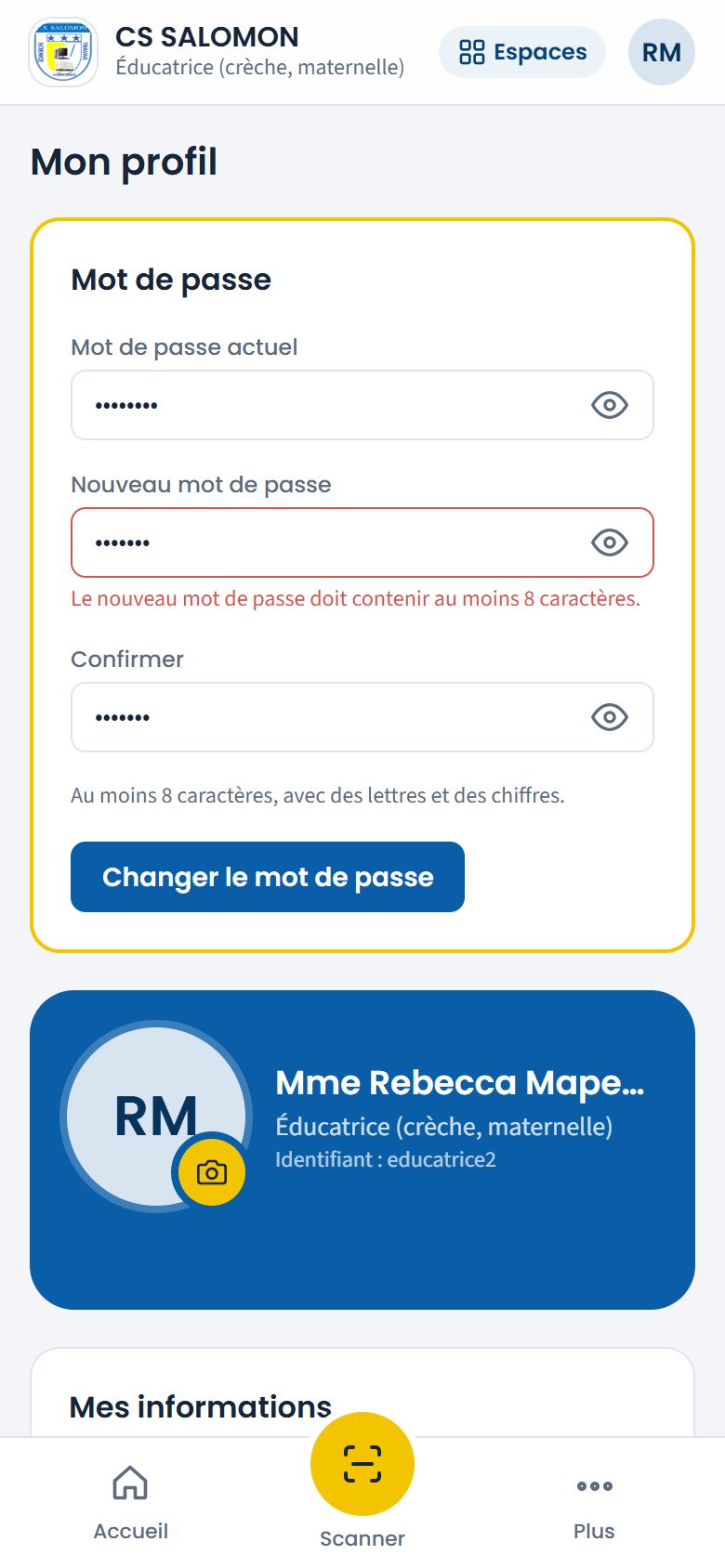 Nouveau mot de passe refusé (téléphone)