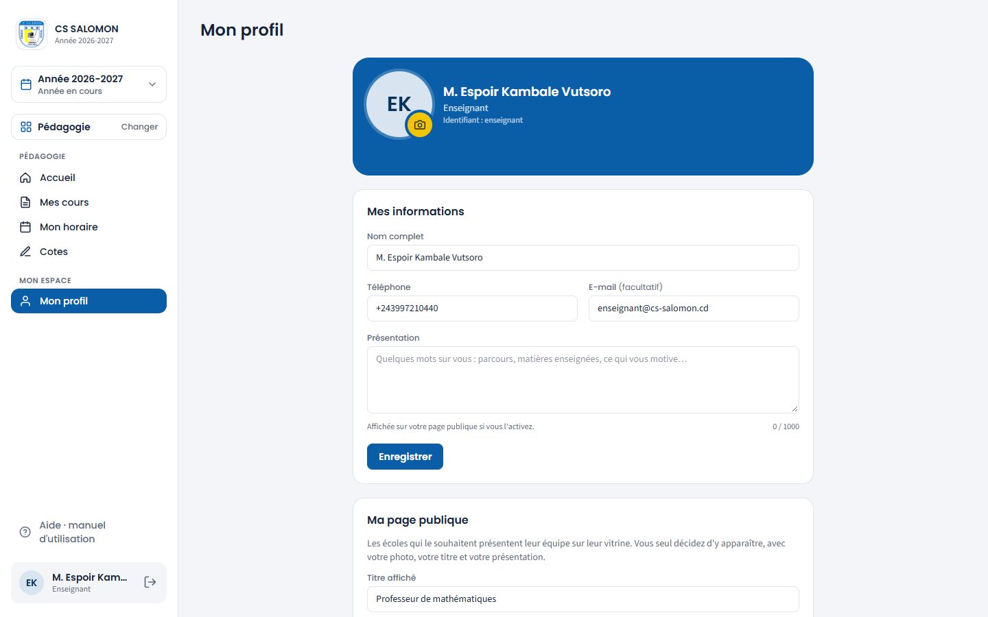 Mon profil de l'enseignant (ordinateur)