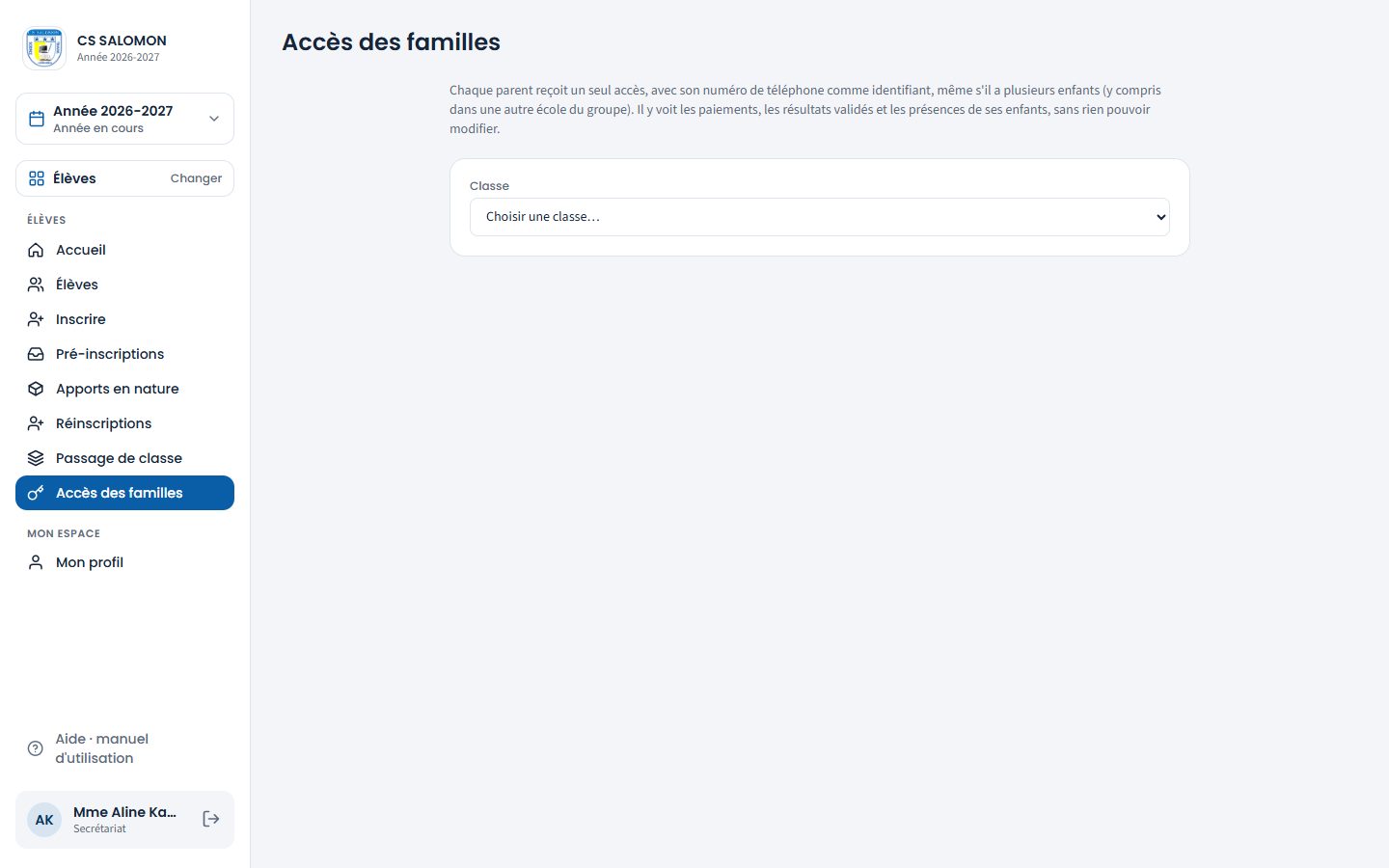 Écran Accès des familles (ordinateur)