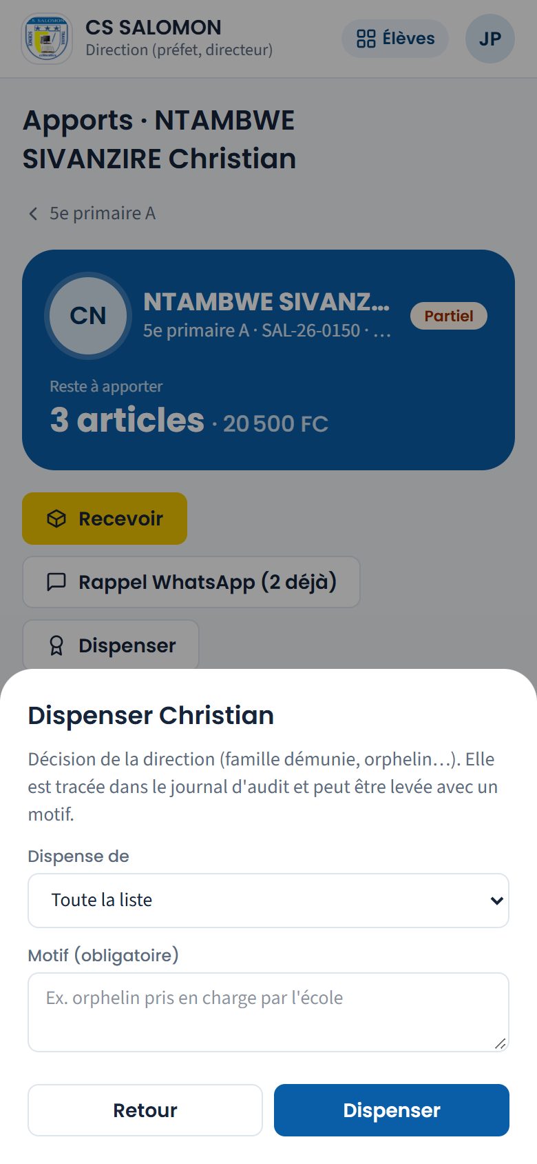 Feuille « Dispenser » (téléphone)