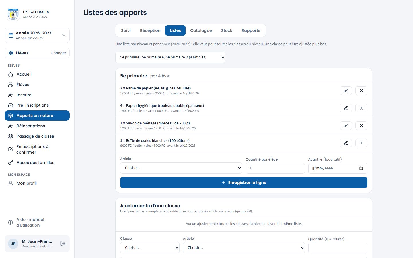 Ajustements d'une classe (ordinateur)