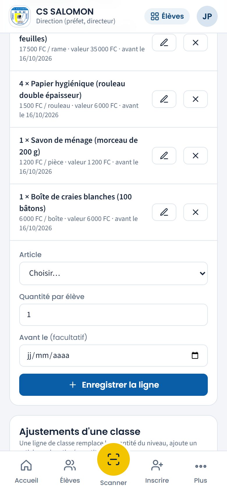 Ajustements d'une classe (téléphone)