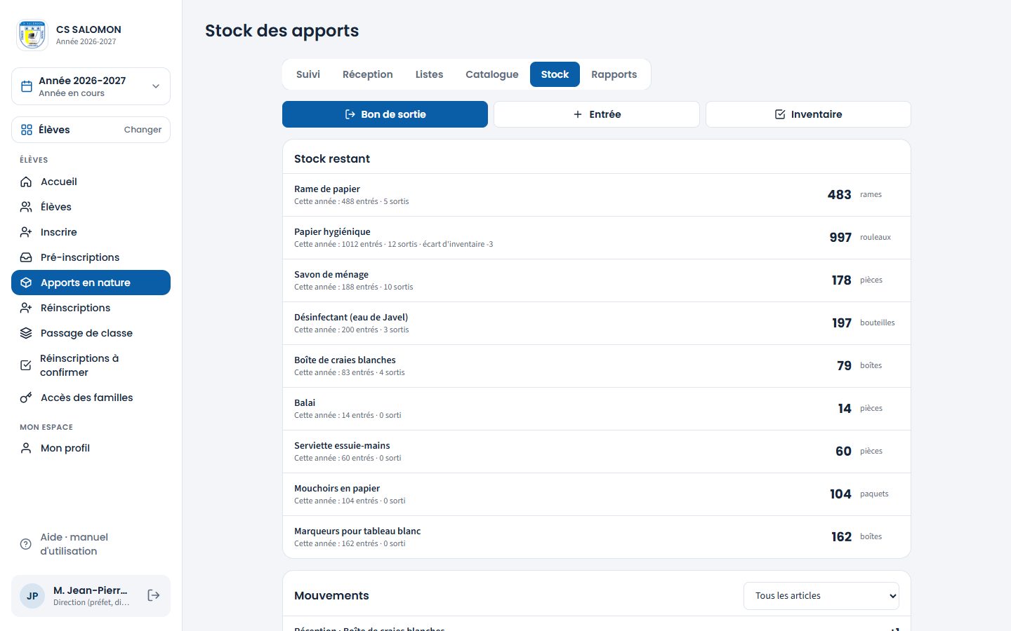 Stock des apports (ordinateur)