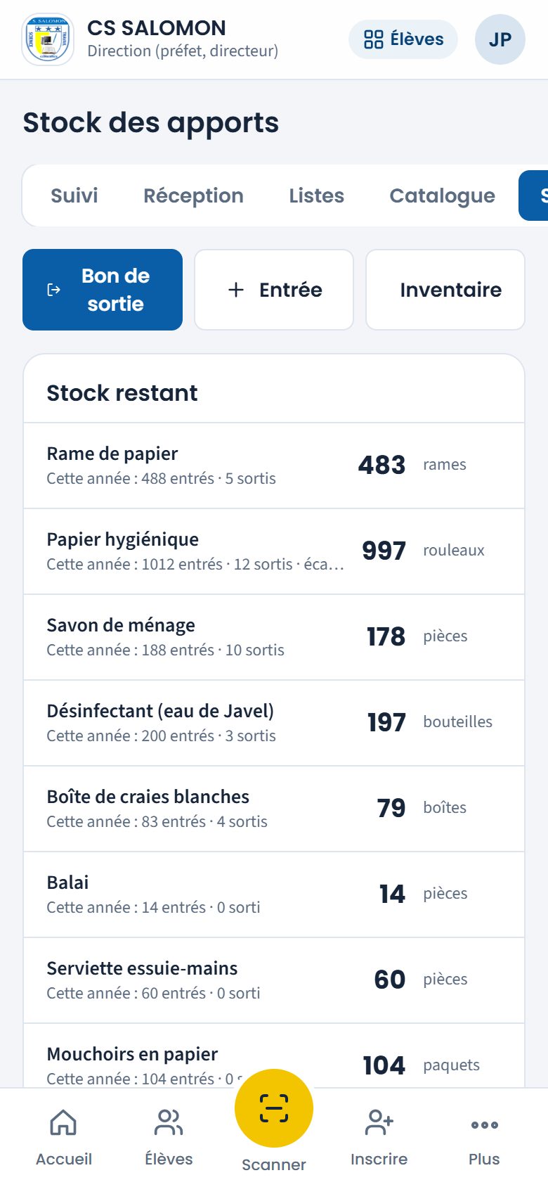 Stock des apports (téléphone)