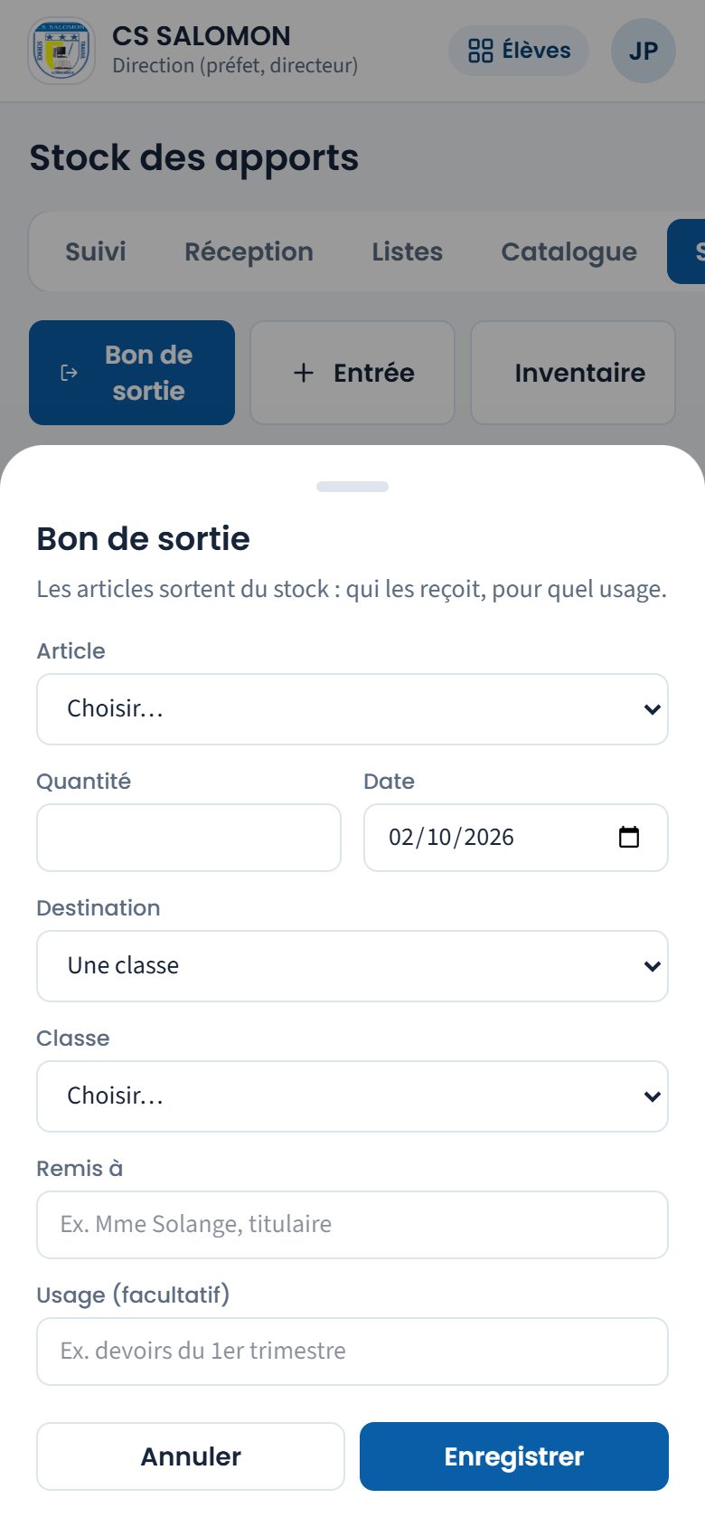 Feuille Bon de sortie (téléphone)
