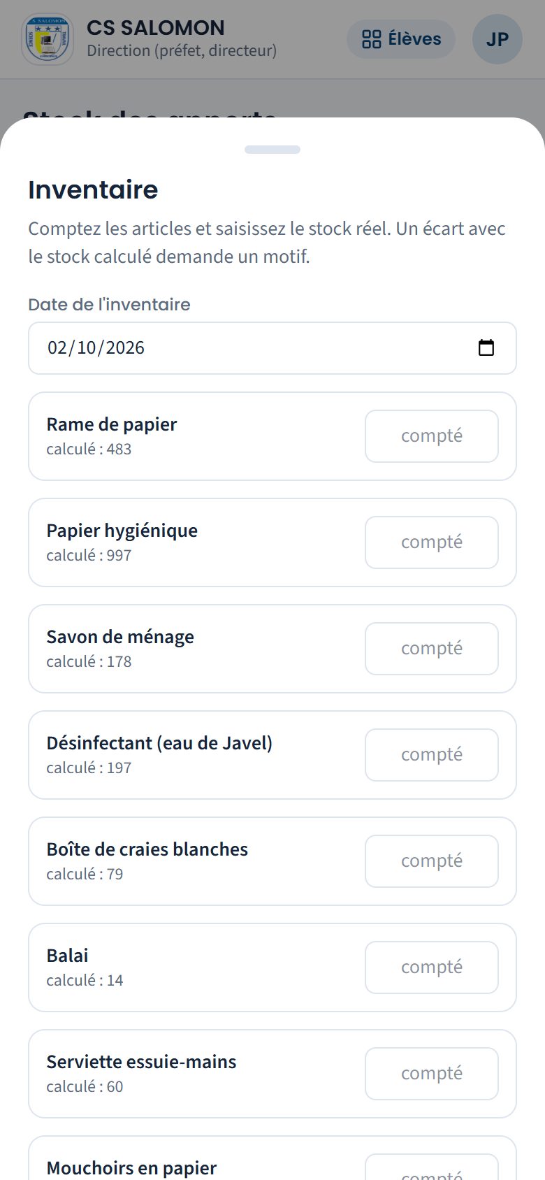 Feuille Inventaire (téléphone)