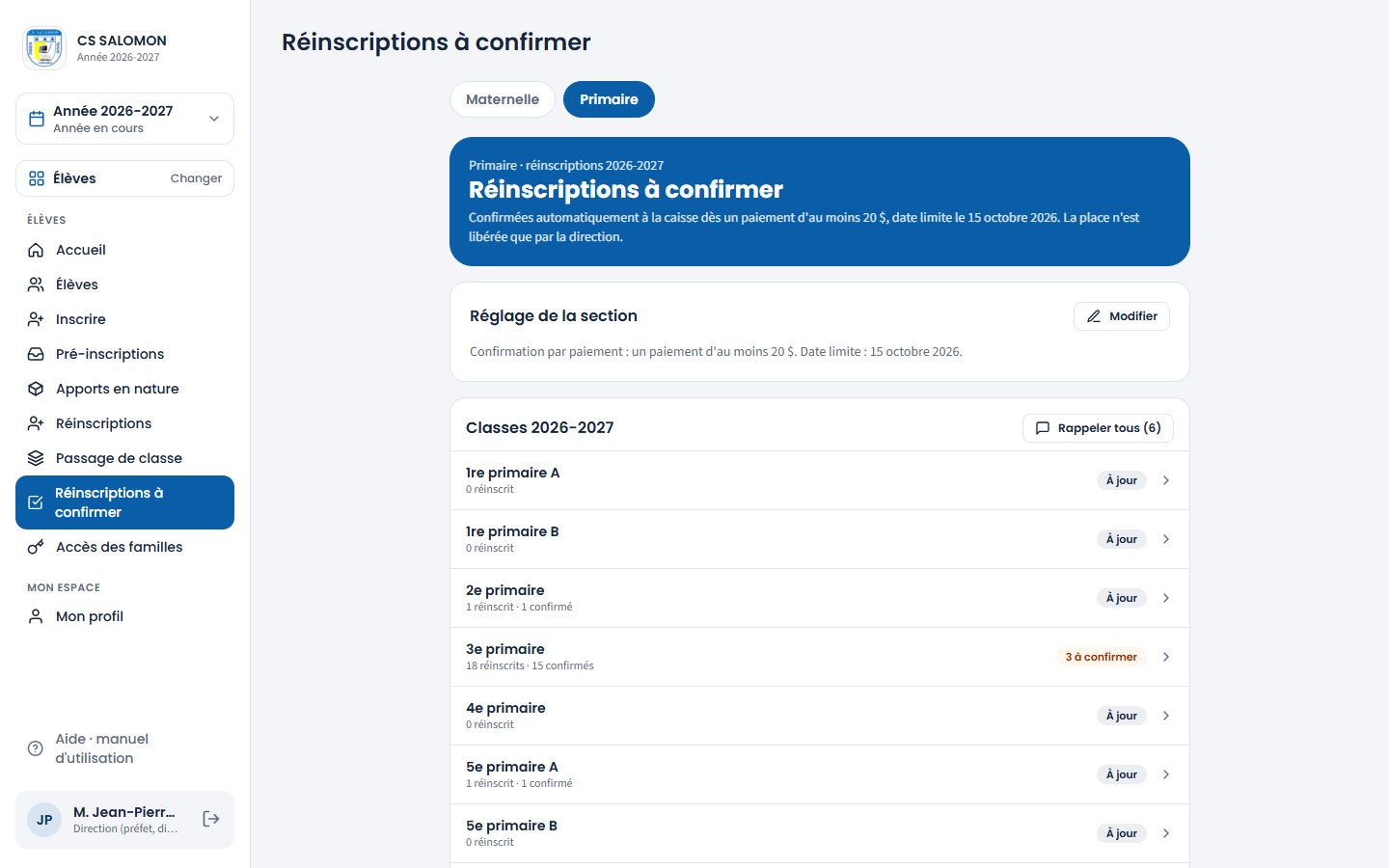 Réinscriptions à confirmer du primaire (ordinateur)